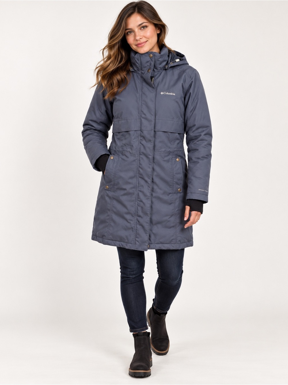 Columbia Omni-Tech Down Long Hooded Winter Parka Blue Gray Women’s M